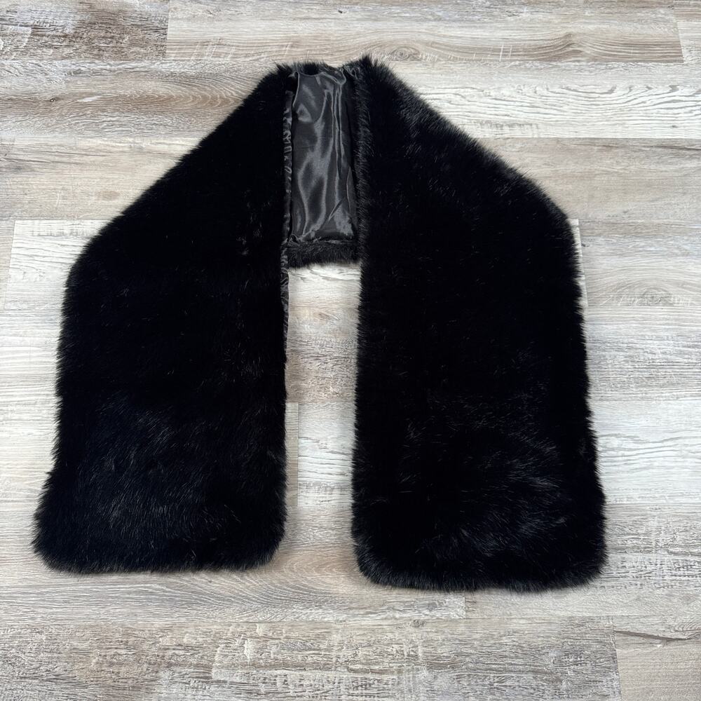 Black Faux Fur Wrap Shawl Wedding Bridal Formal Evening Old Hollywood Glam 13x70